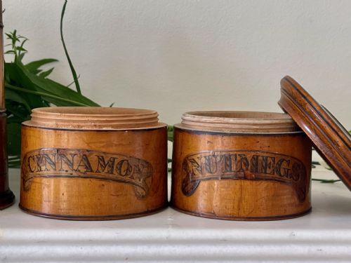 ANTIQUE TREEN FIVE TIER SPICE TOWER ORIGINAL LABELS - ADDITIONAL PHOTO 1
