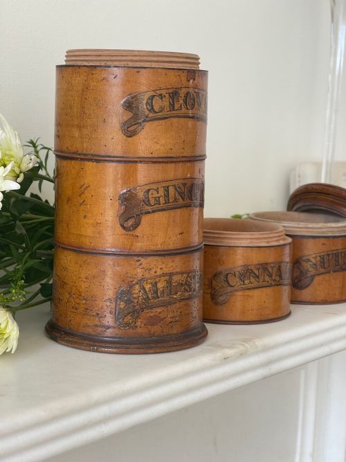 ANTIQUE TREEN FIVE TIER SPICE TOWER ORIGINAL LABELS - ADDITIONAL PHOTO 4