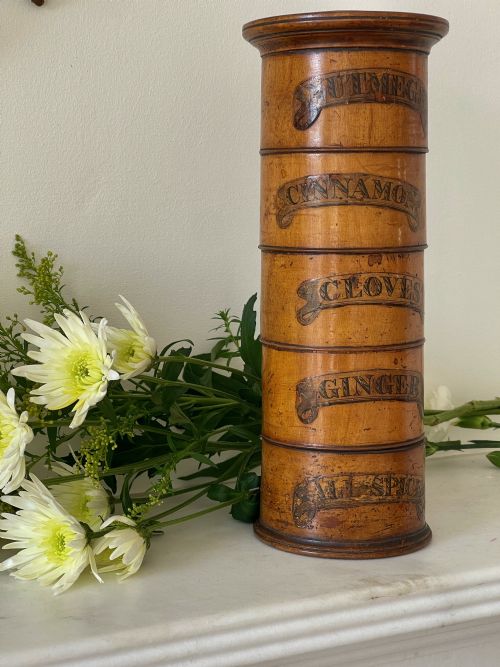 ANTIQUE TREEN FIVE TIER SPICE TOWER ORIGINAL LABELS - ADDITIONAL PHOTO 5