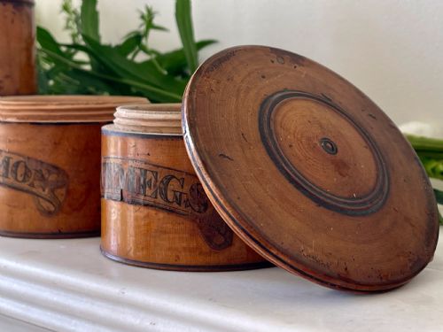 ANTIQUE TREEN FIVE TIER SPICE TOWER ORIGINAL LABELS - ADDITIONAL PHOTO 6