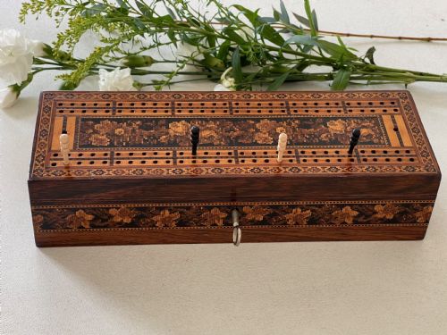 ANTIQUE TUNBRIDGE WARE CRIBBAGE CARDS BOX - ADDITIONAL PHOTO 1