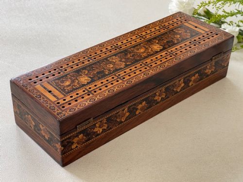 ANTIQUE TUNBRIDGE WARE CRIBBAGE CARDS BOX - ADDITIONAL PHOTO 4