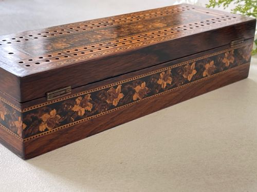 ANTIQUE TUNBRIDGE WARE CRIBBAGE CARDS BOX - ADDITIONAL PHOTO 5