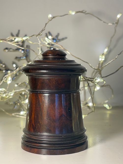 a good sized antique treen match holder lignum vitae - CATEGORY: ANTIQUE LIGHTING - DATED 19TH CENTURY
