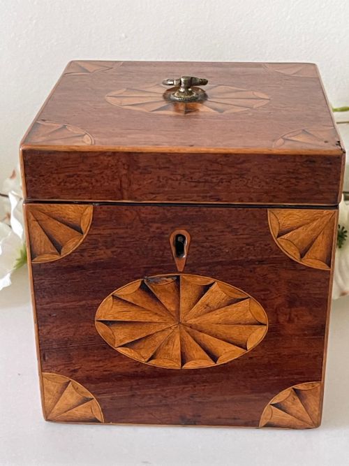 A GEORGIAN MAHOGANY INLAID TEA CADDY - ADDITIONAL PHOTO 7