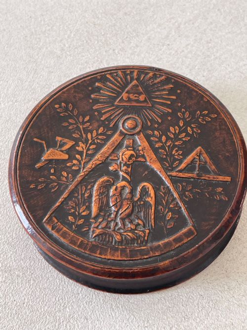 Antique Pressed Wood Snuff Box - Masonic