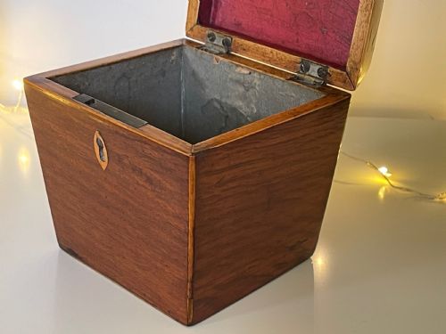 ANTIQUE SINGLE COMPARTMENT PARTRIDGE WOOD TEA CADDY SARCOPHAGUS SHAPED - ADDITIONAL PHOTO 1