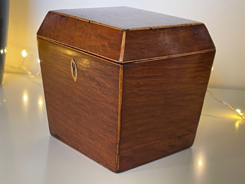 ANTIQUE SINGLE COMPARTMENT PARTRIDGE WOOD TEA CADDY SARCOPHAGUS SHAPED - ADDITIONAL PHOTO 2