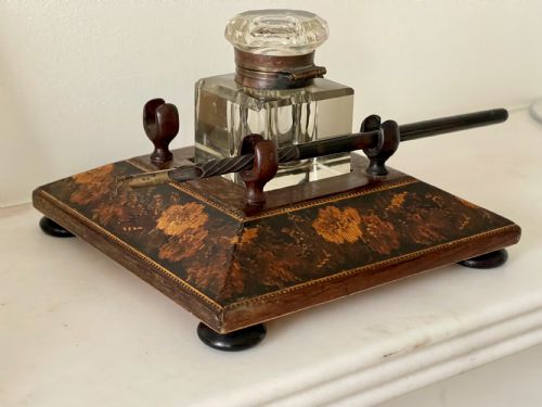 antique tunbridge ware ink and pen stand - CATEGORY: ANTIQUE MISCELLANEOUS - DATED 19TH CENTURY