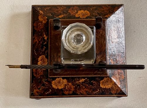 ANTIQUE TUNBRIDGE WARE INK AND PEN STAND - ADDITIONAL PHOTO 1