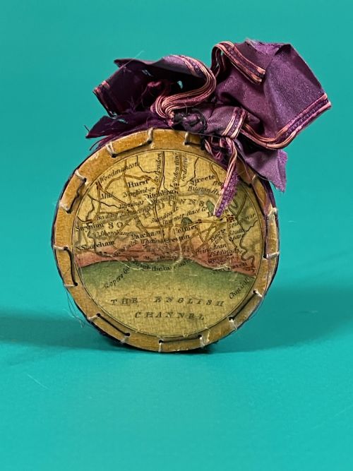 an early tunbridge ware whitewood pin wheel pin cushion with coastline map - CATEGORY: ANTIQUE MISCELLANEOUS - DATED GEORGIAN