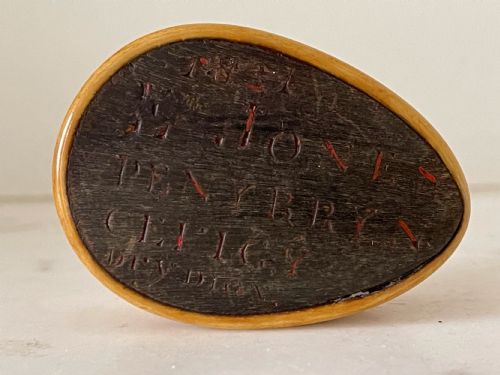 an antique welsh snuff box horn wood dated name and place - CATEGORY: ANTIQUE BOXES - DATED 19TH CENTURY