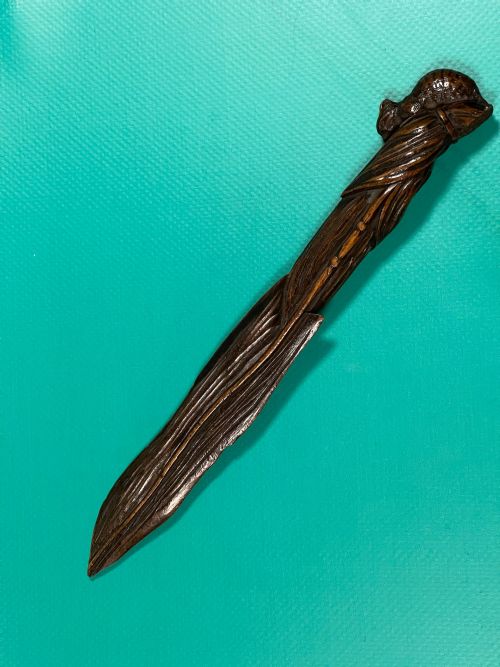 ANTIQUE TREEN CARVED PAPER KNIFE SHREW AND CORN - ADDITIONAL PHOTO 5