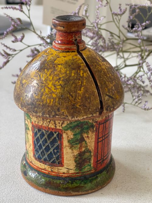 ANTIQUE PAINTED COTTAGE MONEY BOX - ADDITIONAL PHOTO 2