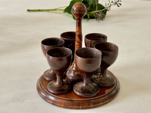antique treen egg cup stand six egg cups - CATEGORY: ANTIQUE MISCELLANEOUS - DATED 19TH CENTURY