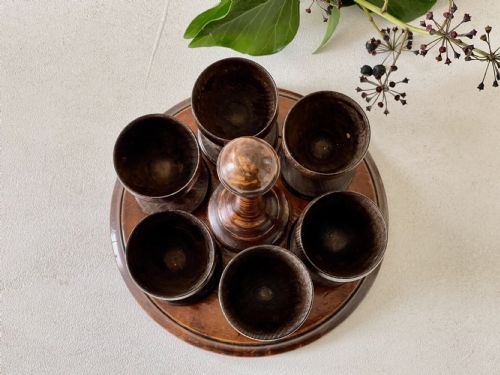 ANTIQUE TREEN EGG CUP STAND SIX EGG CUPS - ADDITIONAL PHOTO 1