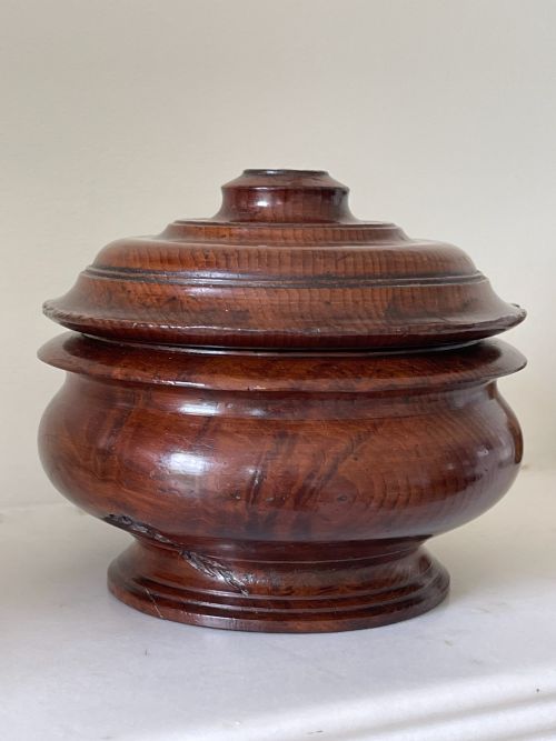 ANTIQUE YEW WOOD SPICE POT