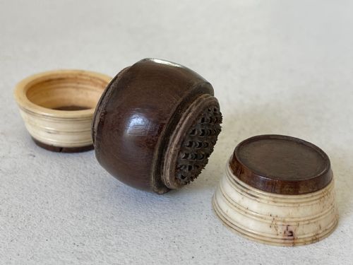 ANTIQUE TREEN BONE BARREL NUTMEG GRATER - ADDITIONAL PHOTO 2