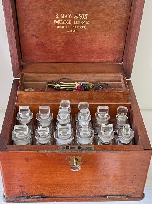 an antique apothecary medical chest by maws son london - CATEGORY: ANTIQUE CABINETS - DATED 19TH CENTURY