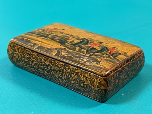 ANTIQUE SCOTTISH PENWORK SNUFF BOX HUNTSMEN HOUND FOX - ADDITIONAL PHOTO 5