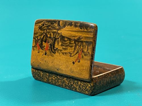 ANTIQUE SCOTTISH PENWORK SNUFF BOX HUNTSMEN HOUND FOX - ADDITIONAL PHOTO 6