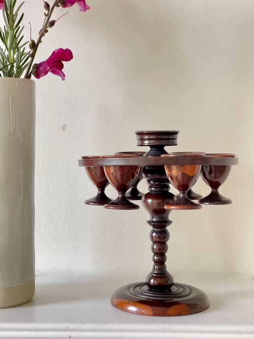 an antique yew wood egg salt stand - CATEGORY: ANTIQUE MISCELLANEOUS - DATED 19TH CENTURY