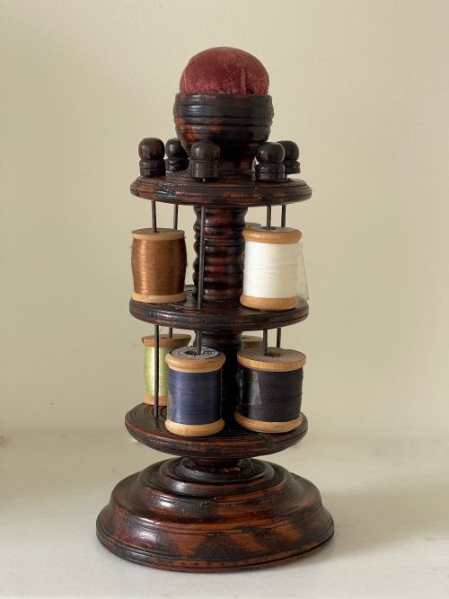 an antique treen sewing tower reel holder pin cushion - CATEGORY: ANTIQUE MISCELLANEOUS - DATED REGENCY
