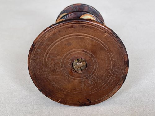 AN ANTIQUE TREEN SEWING TOWER REEL HOLDER PIN CUSHION - ADDITIONAL PHOTO 2