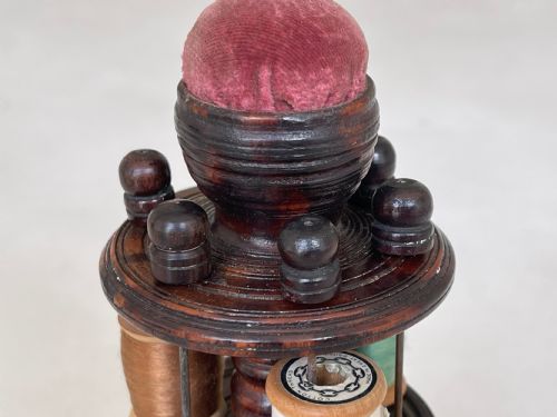 AN ANTIQUE TREEN SEWING TOWER REEL HOLDER PIN CUSHION - ADDITIONAL PHOTO 7