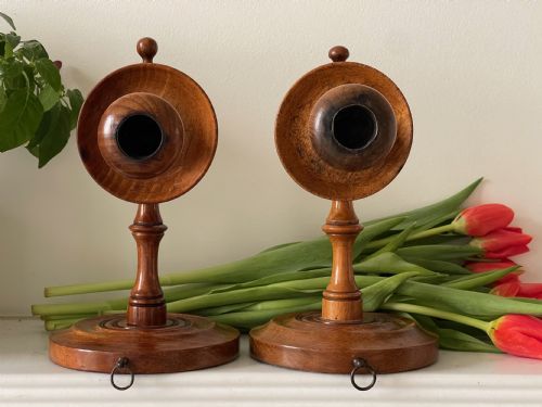 antique fruitwood travellingcampaign candlesticks - CATEGORY: ANTIQUE LIGHTING - DATED 19TH CENTURY