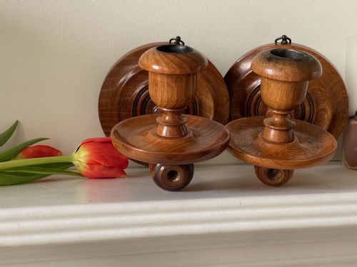 ANTIQUE FRUITWOOD TRAVELLINGCAMPAIGN CANDLESTICKS - ADDITIONAL PHOTO 1