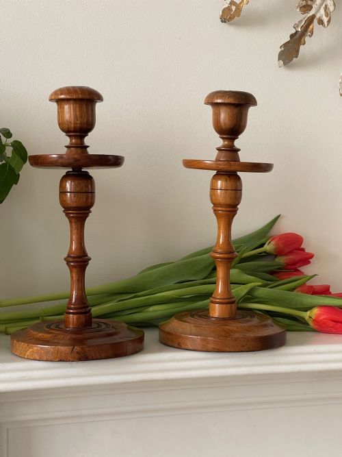 ANTIQUE FRUITWOOD TRAVELLINGCAMPAIGN CANDLESTICKS - ADDITIONAL PHOTO 2