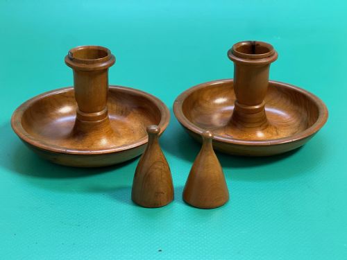 antique treen brighton bun candlesticks with snuffers - CATEGORY: ANTIQUE LIGHTING - DATED 19TH CENTURY