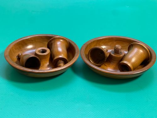 ANTIQUE TREEN BRIGHTON BUN CANDLESTICKS WITH SNUFFERS - ADDITIONAL PHOTO 4