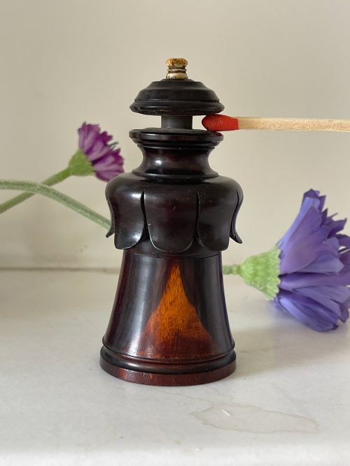 an unusual antique treen go to bed with disc strikers - CATEGORY: ANTIQUE LIGHTING - DATED 19TH CENTURY