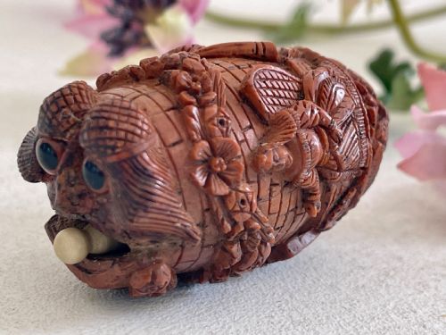 ANTIQUE COQUILLA NUT BUGBEAR SNUFF FLASK - ADDITIONAL PHOTO 5