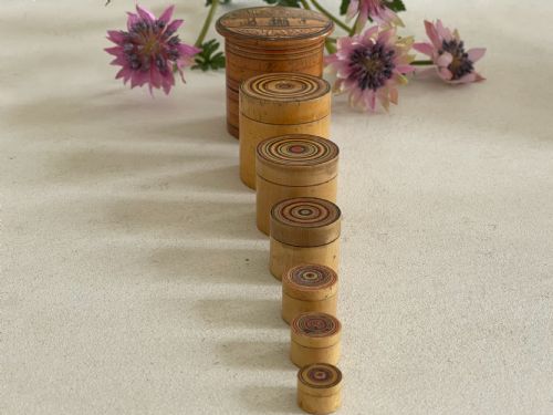 A RARE SET OF ANTIQUE TUNBRIDGE WARE STACKING POT SEVEN POTS - ADDITIONAL PHOTO 3