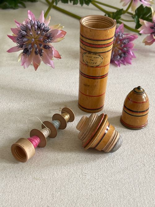 an antique tunbridge ware sewing companion reel needlecase pin cushion - CATEGORY: ANTIQUE MISCELLANEOUS - DATED GEORGIAN