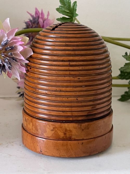 an antique treen bee hive money box - CATEGORY: ANTIQUE BOXES - DATED 19TH CENTURY