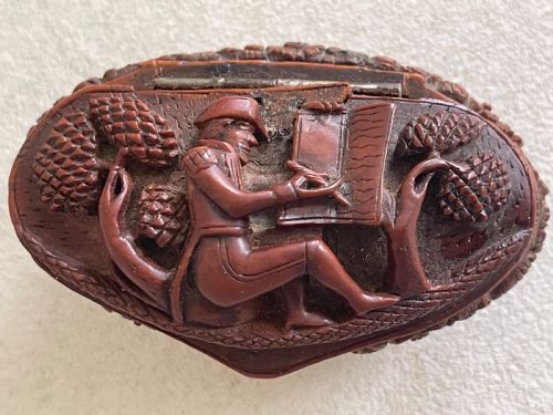 a well carved coquilla snuff box writerartist - CATEGORY: ANTIQUE BOXES - DATED 19TH CENTURY