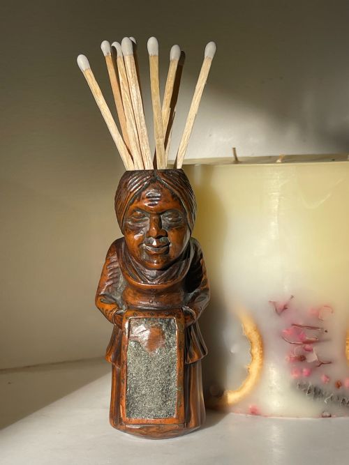 an antique treen figural match holder - CATEGORY: ANTIQUE MISCELLANEOUS - DATED 19TH CENTURY