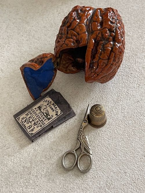AN ANTIQUE WALNUT WITH SEWING TOOLS - ADDITIONAL PHOTO 3