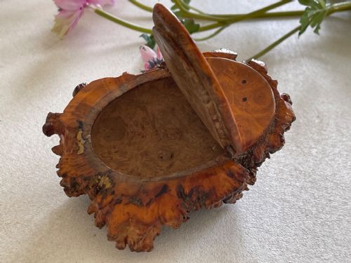 AN ANTIQUE TREEN BURR ROOT TABLE SNUFF BOX MAKERS NAME - ADDITIONAL PHOTO 3