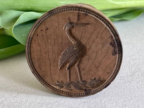 an antique treen butter stamp heroncrane makerretailers stamp - CATEGORY: ANTIQUE MISCELLANEOUS - DATED 19TH CENTURY