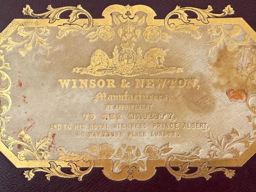 AN ANTIQUE ROSEWOOD PAINT BOX LEATHER INSET WITH EMBOSSED LABEL WINSOR NEWTON - ADDITIONAL PHOTO 4