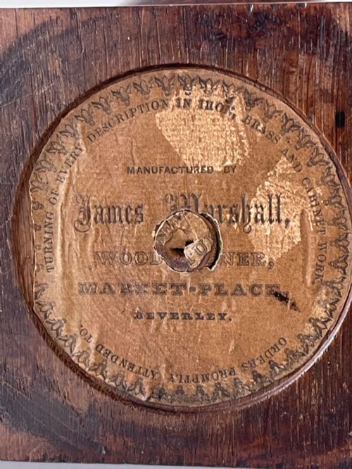 A YORKSHIRE ANTIQUE TREEN TOBACCO JAR COMPLETE TRADE AND MAKERS LABEL - ADDITIONAL PHOTO 1