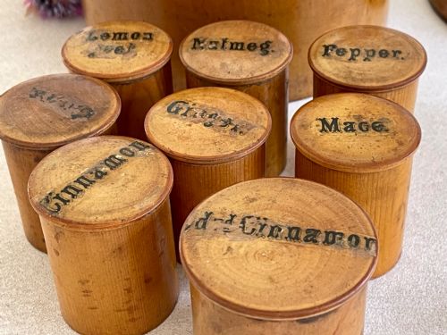 AN ANTIQUE SCOTTISH SPICE BOX COMPLETE WITH EIGHT SPICE POTS - ADDITIONAL PHOTO 2