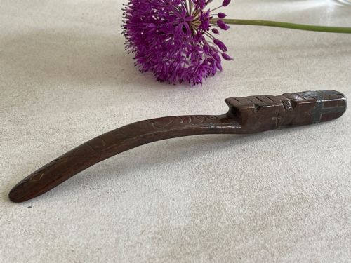 an antique treen knitting sheath dated hearts diamonds and pewter inlay decoration - CATEGORY: ANTIQUE MISCELLANEOUS - DATED 18TH CENTURY