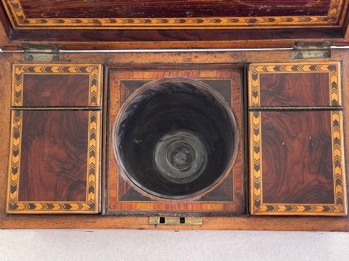 A STRIKING ANTIQUE GEORGIAN TUNBRIDGE WARE TEA CADDY FITTED INTERIOR - ADDITIONAL PHOTO 8