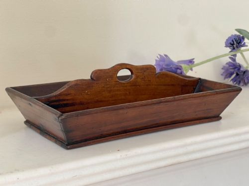 A SMALL ANTIQUE FRUITWOOD DESK TIDYPEN TRAY IN THE STYLE OF A CUTLERY TRAY BUT MUCH SMALLER